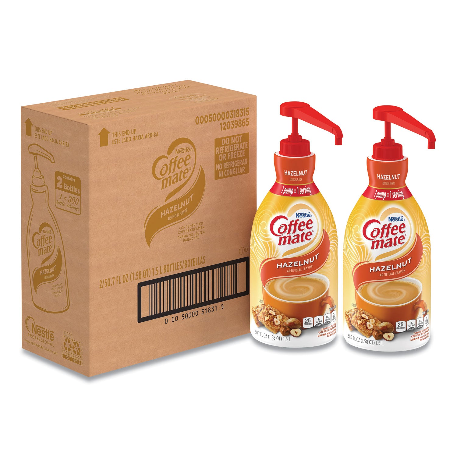 Coffee-mate Liquid Coffee Creamer, Hazelnut, 1.5 Liter Pump Bottle, 2/Carton (31831CT)