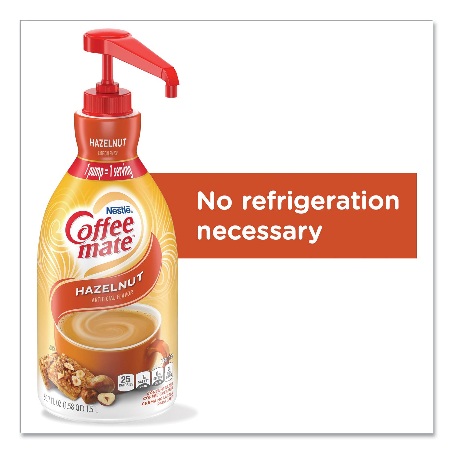 Coffee-mate Liquid Coffee Creamer, Hazelnut, 1.5 Liter Pump Bottle, 2/Carton (31831CT)