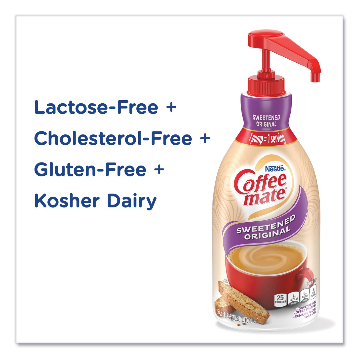 Coffee-mate Liquid Coffee Creamer, Sweetened Original, 1.5 Liter Pump Bottle, 2/Carton (13799CT)