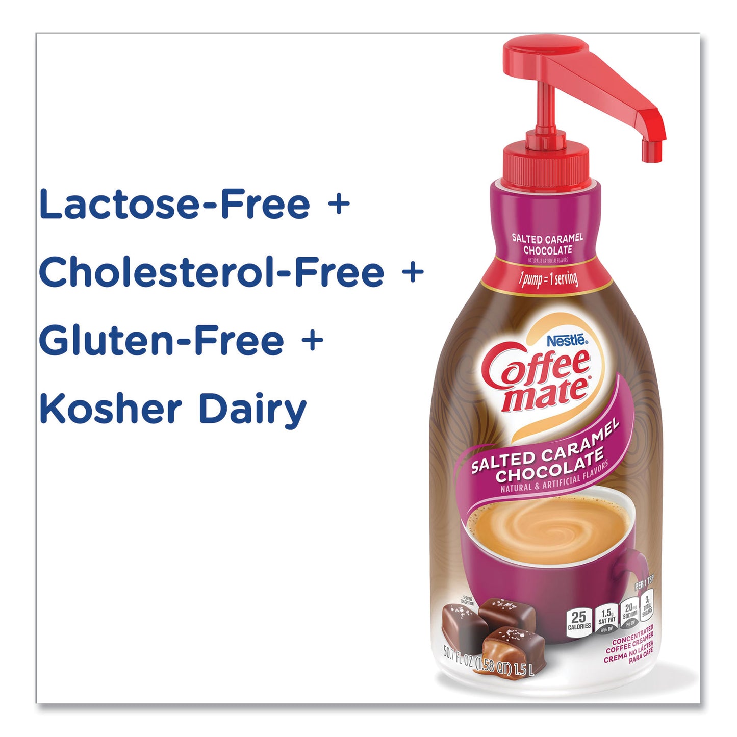Coffee-mate Liquid Creamer Pump Bottle, Salted Caramel Chocolate, 1.5 Liter (79976)