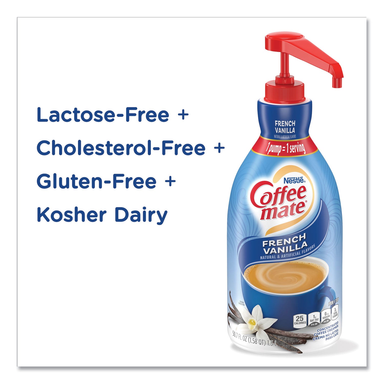 Coffee-mate Liquid Coffee Creamer, French Vanilla, 1.5 Liter Pump Bottle, 2/Carton (31803CT)