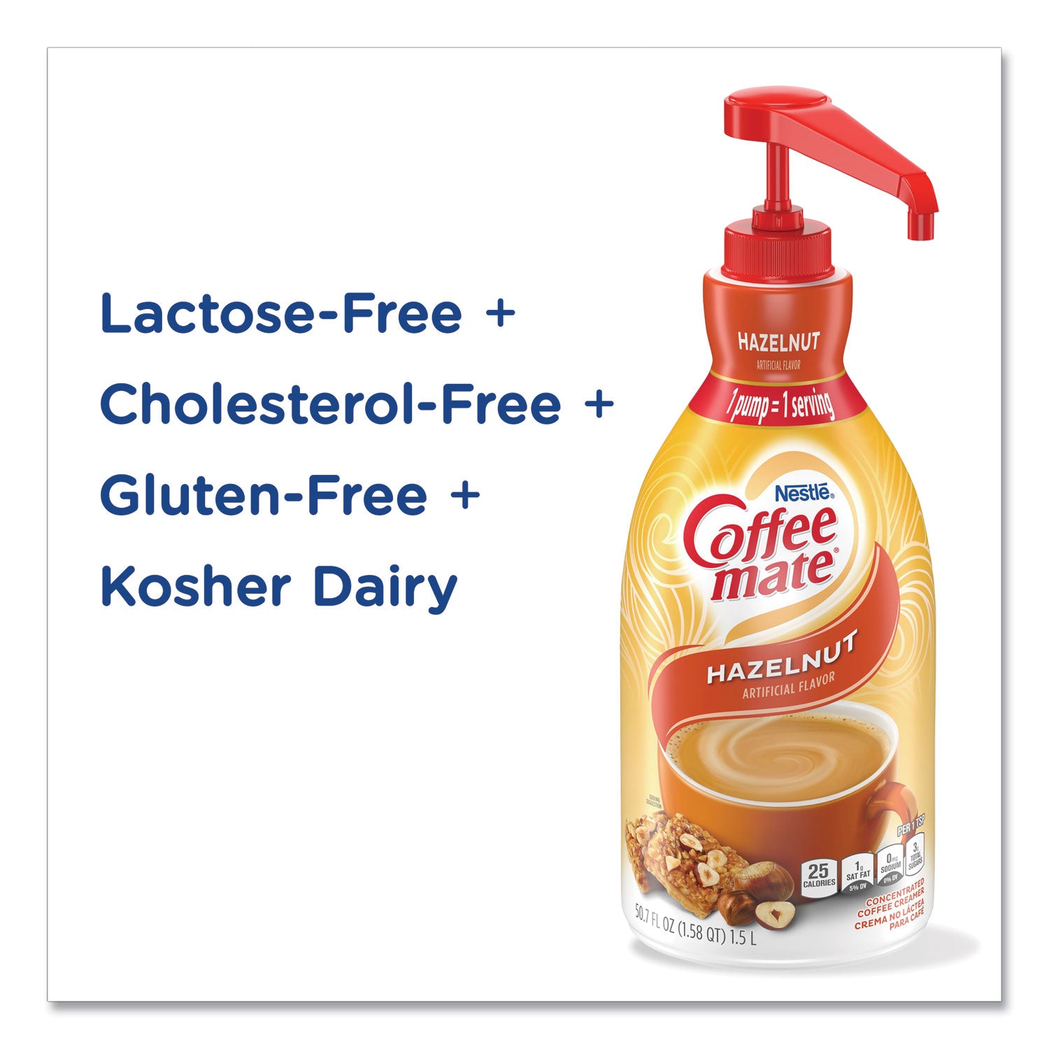 Coffee-mate Liquid Coffee Creamer, Hazelnut, 1.5 Liter Pump Bottle, 2/Carton (31831CT)