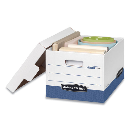 Bankers Box R-KIVE Heavy-Duty Storage Boxes, Letter/Legal Files, 12.75" x 16.5" x 10.38", White/Blue, 4/Carton (0724303)