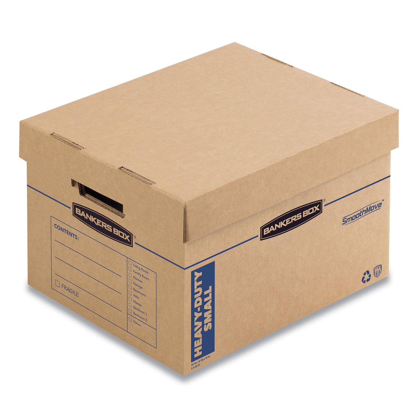 Bankers Box SmoothMove Maximum Strength Moving Boxes, Half Slotted Container (HSC), Small, 15" x 15" x 12", Brown/Blue, 8/Pack (7710201)