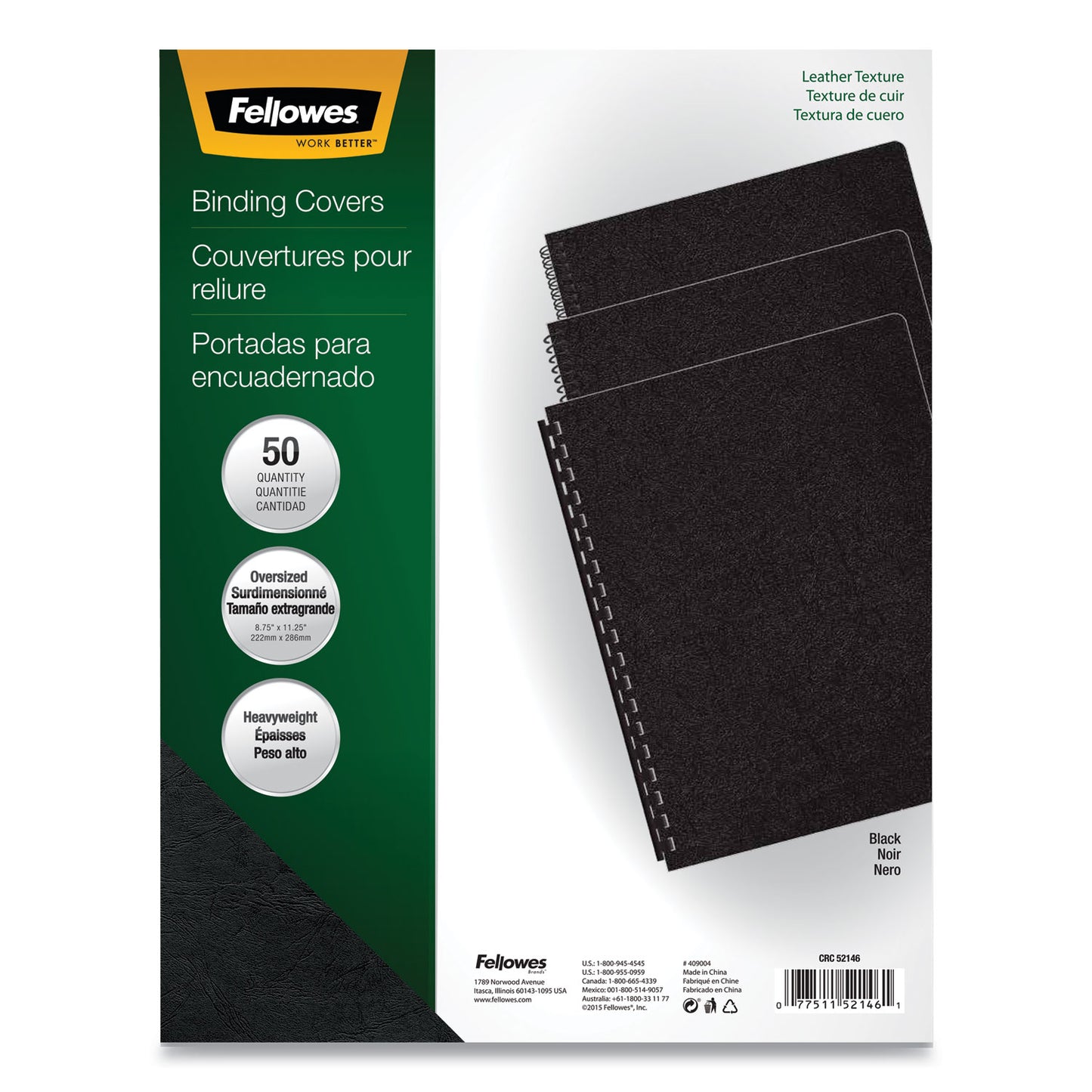 Fellowes Executive Leather-Like Presentation Cover, Black, 11.25 x 8.75, Unpunched, 50/Pack (52146)