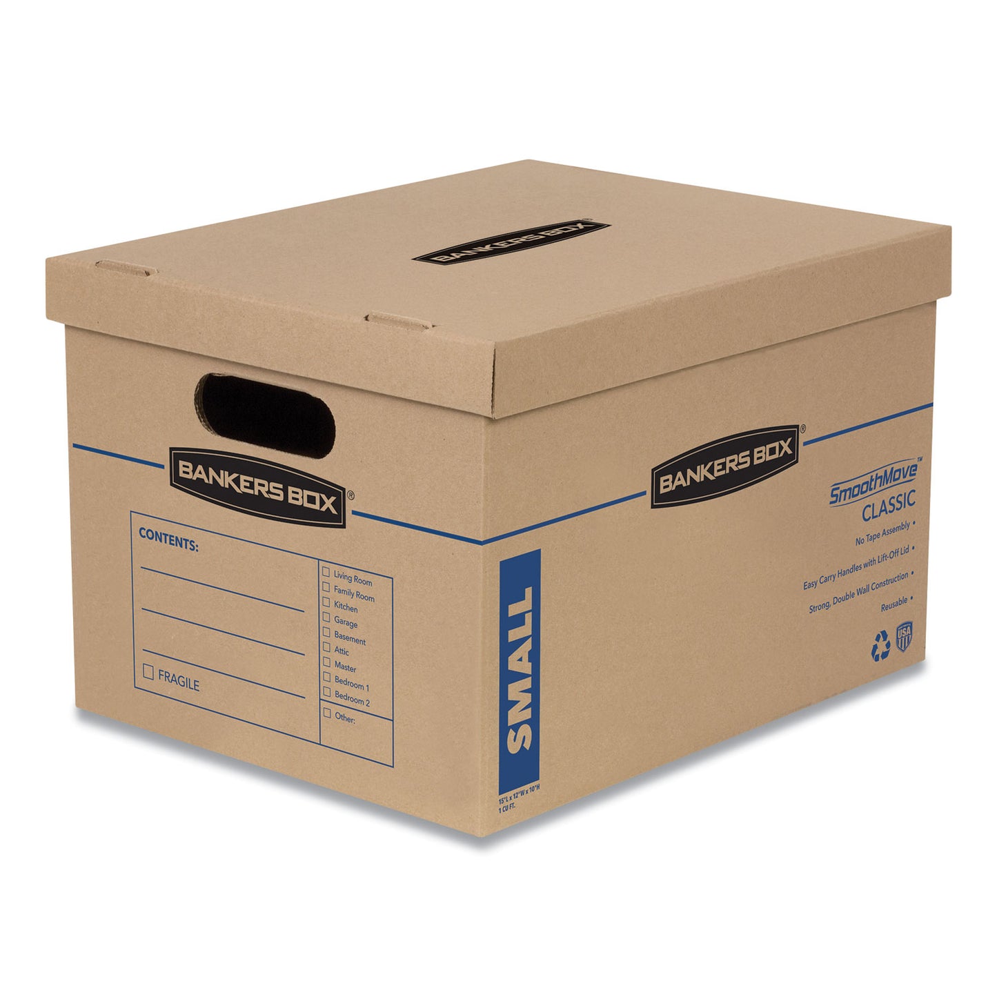Bankers Box SmoothMove Classic Moving/Storage Boxes, Half Slotted Container (HSC), Small, 12" x 15" x 10", Brown/Blue, 10/Carton (7714203)