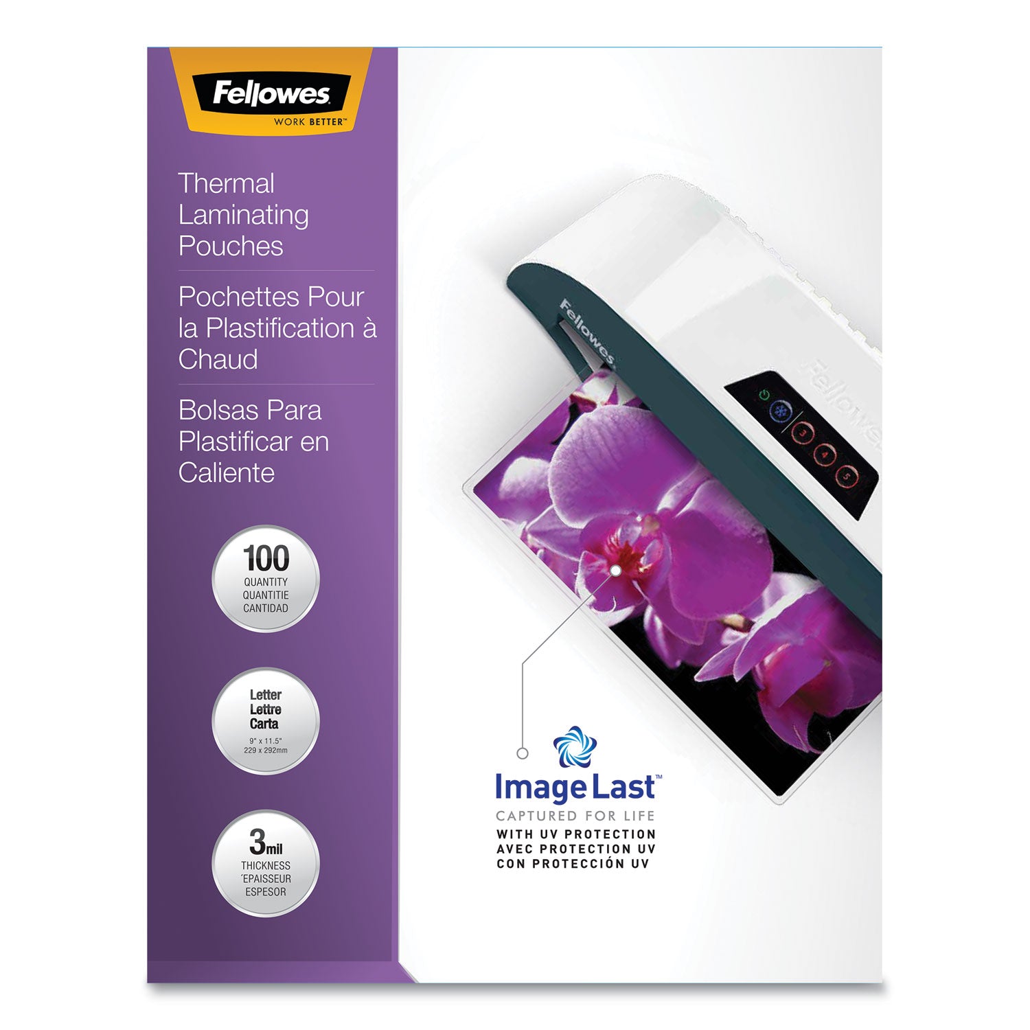 Fellowes ImageLast Laminating Pouches with UV Protection, 3 mil, 9" x 11.5", Clear, 100/Pack (52454)