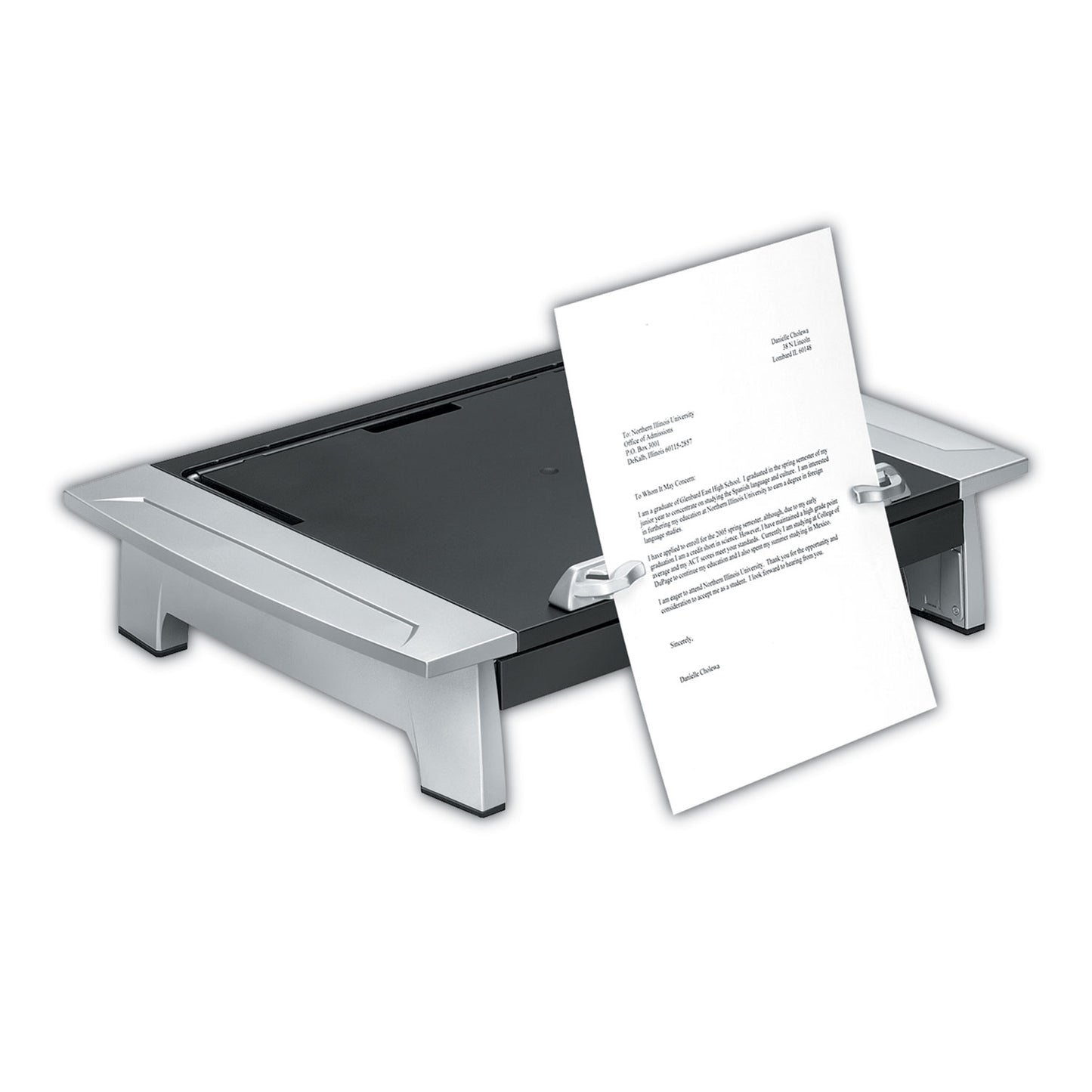 Fellowes Office Suites Monitor Riser Plus, 19.88" x 14.06" x 4" to 6.5", Black/Silver, Supports 80 lbs (8036601)