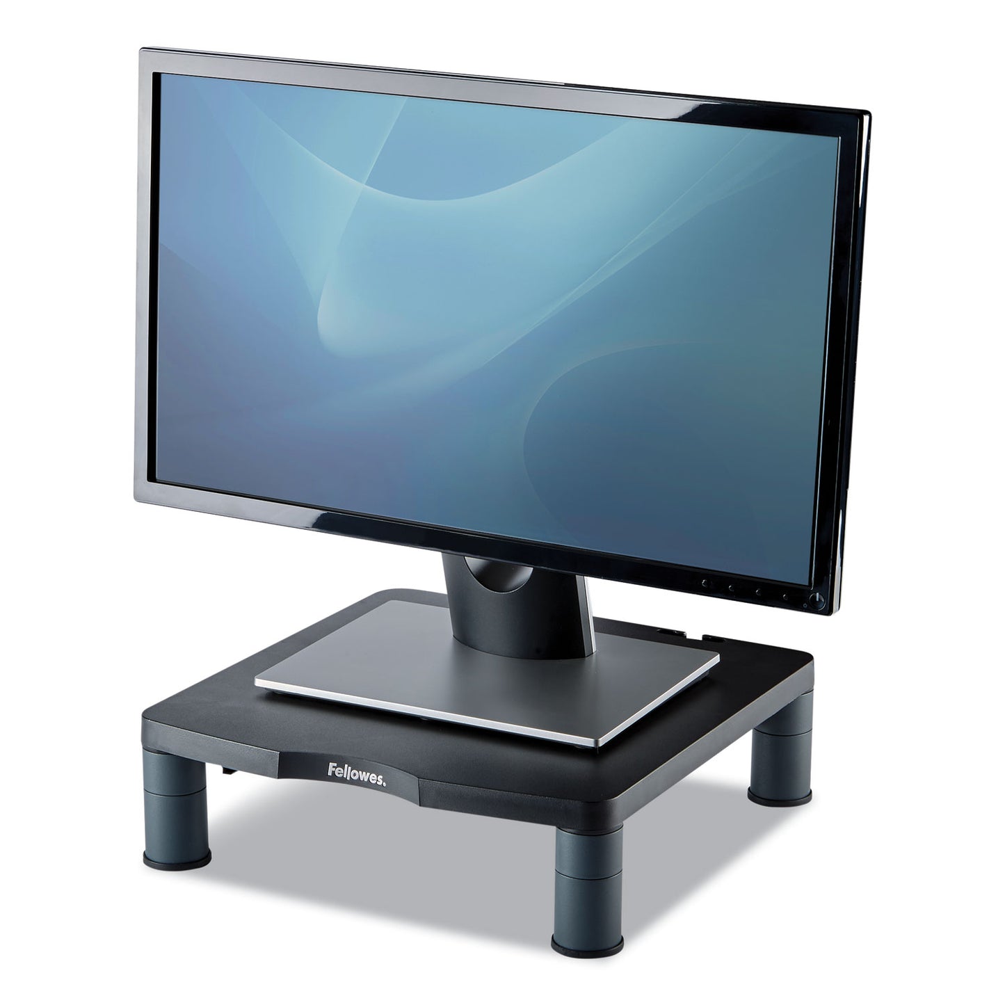 Fellowes Standard Monitor Riser, 13.38" x 13.63" x 2" to 4", Graphite, Supports 60 lbs (9169301)