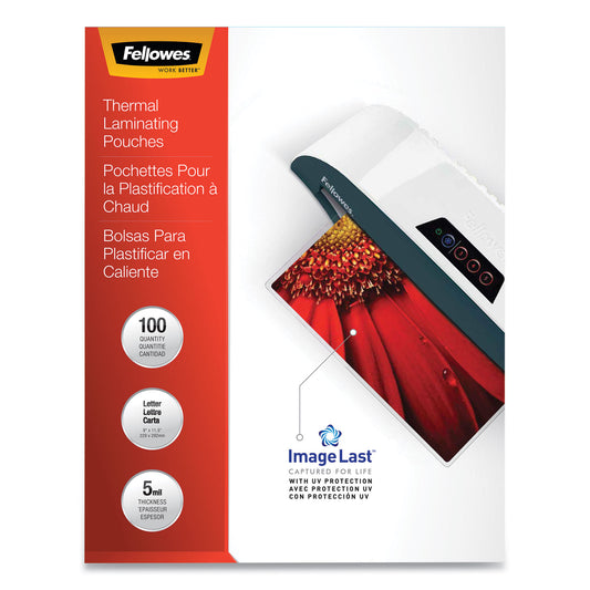 Fellowes ImageLast Laminating Pouches with UV Protection, 5 mil, 9" x 11.5", Clear, 100/Pack (52040)