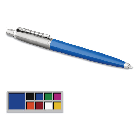 Parker Jotter Ballpoint Pen, Retractable, Medium 0.7 mm, Blue Ink, Royal Blue/Chrome Barrel (2076052)