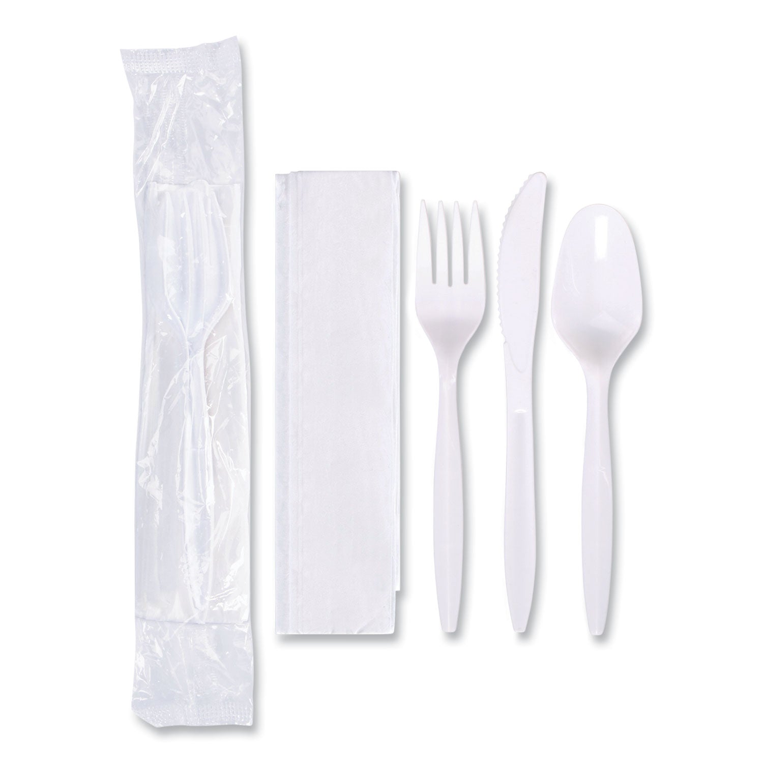 Hoffmaster Economy Cutlery Kit, Fork/Knife/Spoon/Napkin, White, 250/Carton (117799)