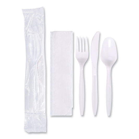 Hoffmaster Economy Cutlery Kit, Fork/Knife/Spoon/Napkin, White, 250/Carton (117799)