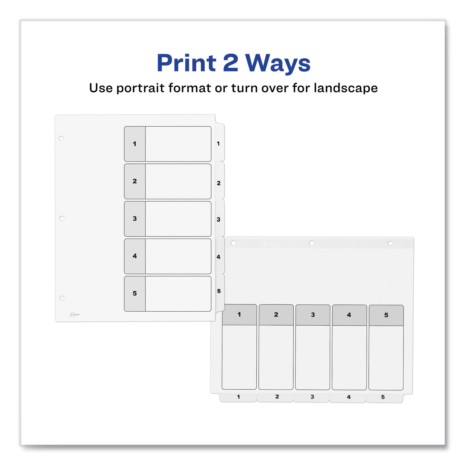 Avery Customizable Table of Contents Ready Index Black and White Dividers, 5-Tab, 1 to 5, 11 x 8.5, White, 6 Sets (11821)