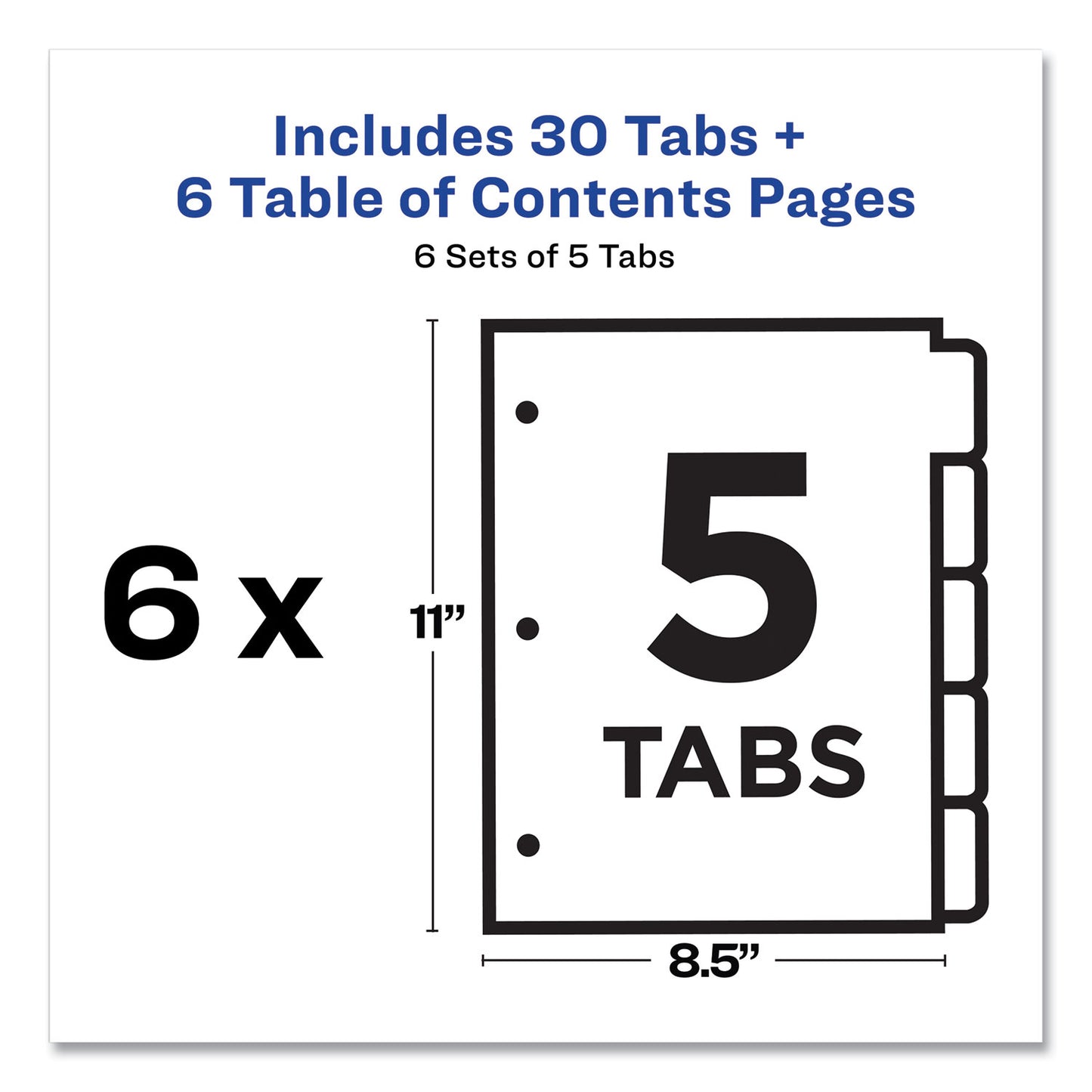 Avery Customizable Table of Contents Ready Index Black and White Dividers, 5-Tab, 1 to 5, 11 x 8.5, White, 6 Sets (11821)