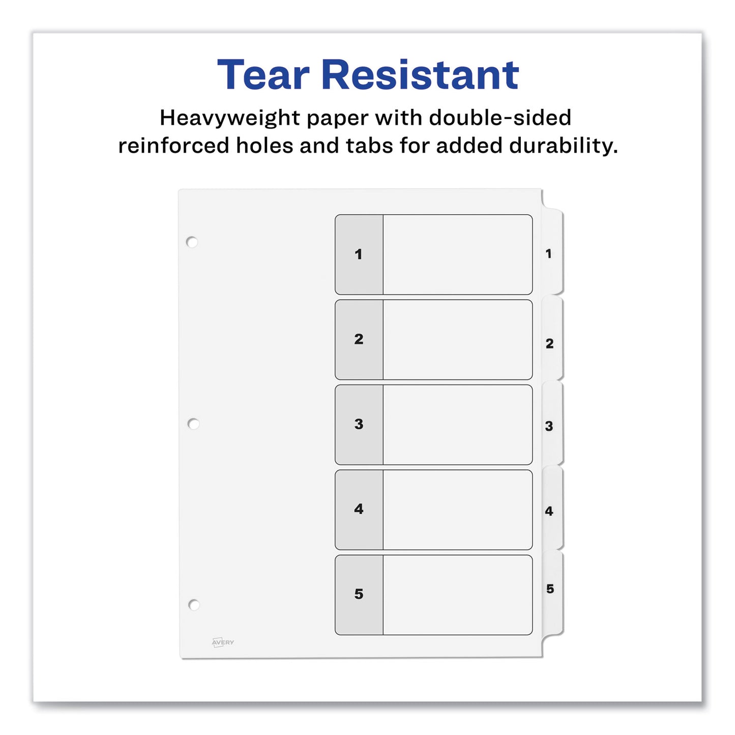 Avery Customizable Table of Contents Ready Index Black and White Dividers, 5-Tab, 1 to 5, 11 x 8.5, White, 6 Sets (11821)