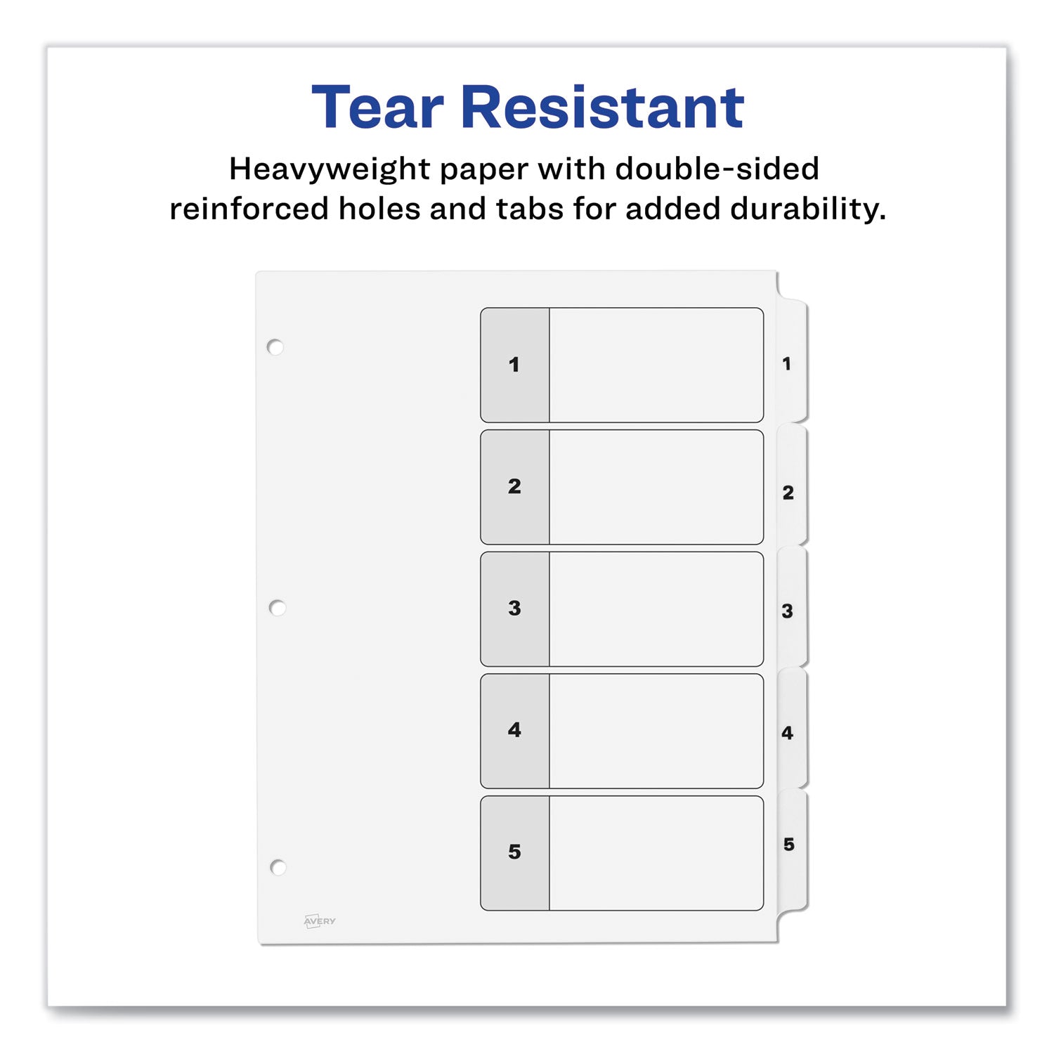 Avery Customizable Table of Contents Ready Index Black and White Dividers, 5-Tab, 1 to 5, 11 x 8.5, White, 6 Sets (11821)