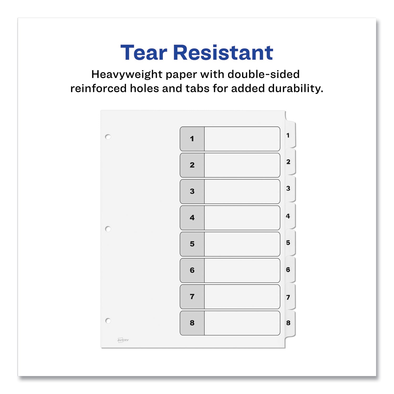 Avery Customizable Table of Contents Ready Index Black and White Dividers, 8-Tab, 1 to 8, 11 x 8.5, White, 6 Sets (11822)