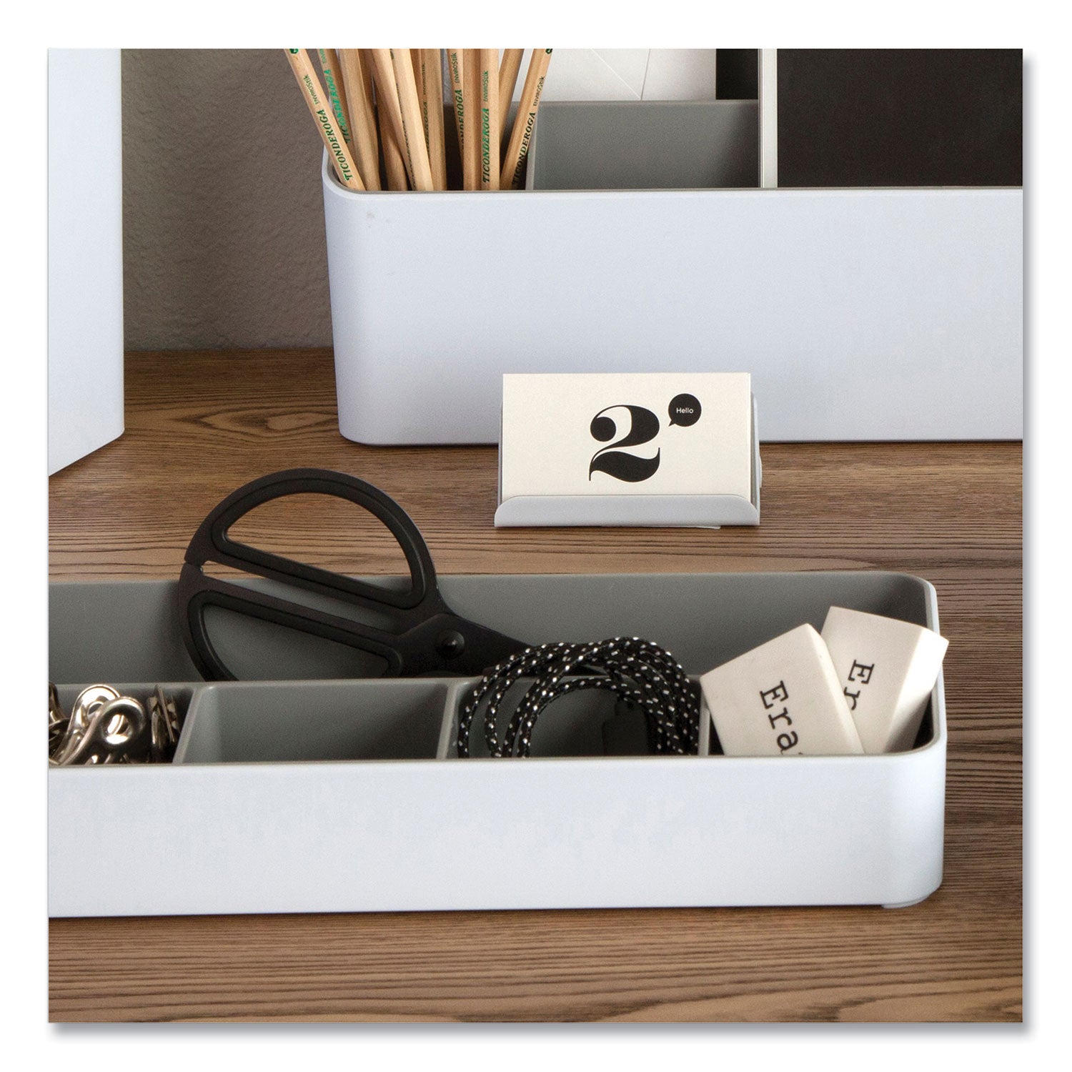 Advantus Fusion Double-Sided Business Card Holder, Holds 2.25 x 4 Cards, Polypropylene, Gray/White (37523)