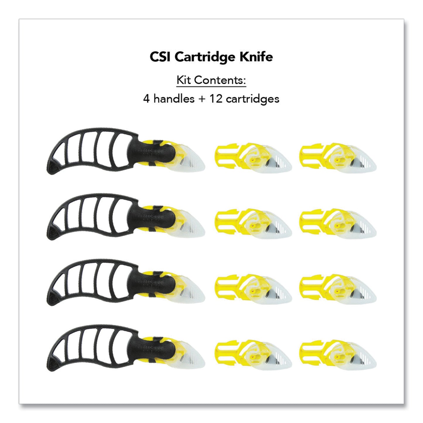 CrewSafe X-traSafe Cartridge Knife Kit, Four Assembled Knives, 8 Replacement Blade Cartridges, Yellow (CSI10)