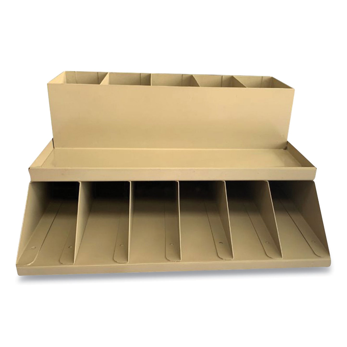 CONTROLTEK Coin Wrapper and Bill Strap 2-Tier Rack, 11 Compartments, 9.38 x 8.13 4.63, Plastic, Pebble Beige (500013)