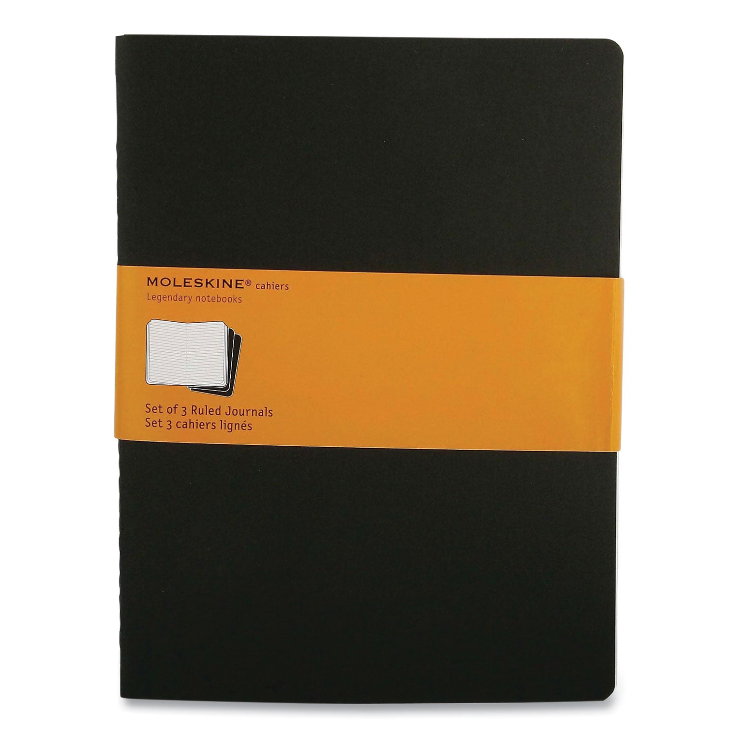 Moleskine Cahier Journal, 1-Subject, Narrow Rule, Black Cover, (120) 9.75 x 7.5 Sheets, 3/Pack (705014)