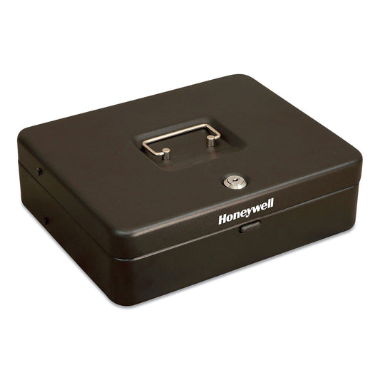 Honeywell Tiered CantiDoor Lever Cash Box, 4 Bill, 5 Coin Slots, Key Lock, 11.9 x 9.7 x 3.5, Steel, Black (6213)