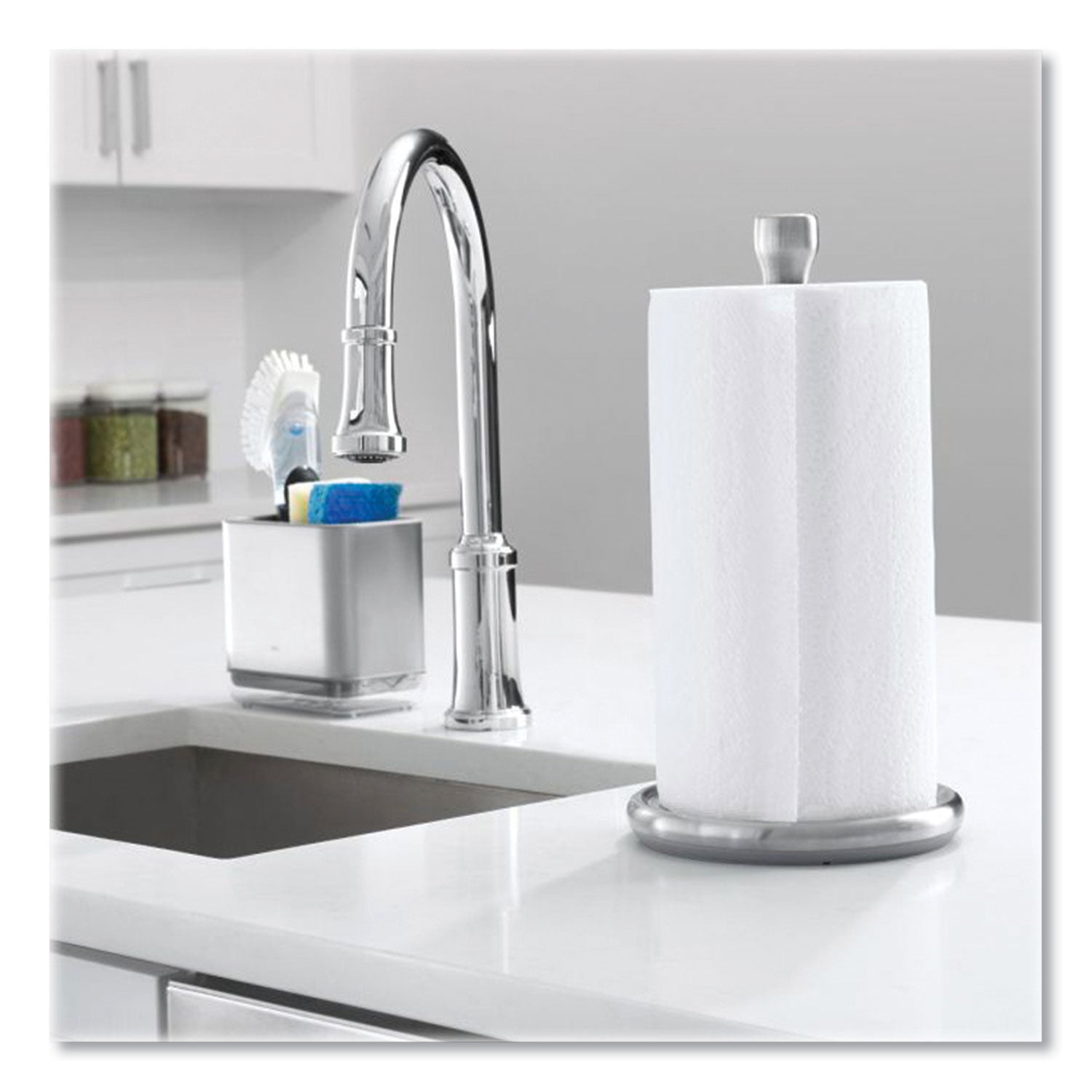 OXO Good Grips Steady Paper Towel Holder, Stainless Steel, 8.1 x 7.8 x 14.5, Gray/Silver (13245000)