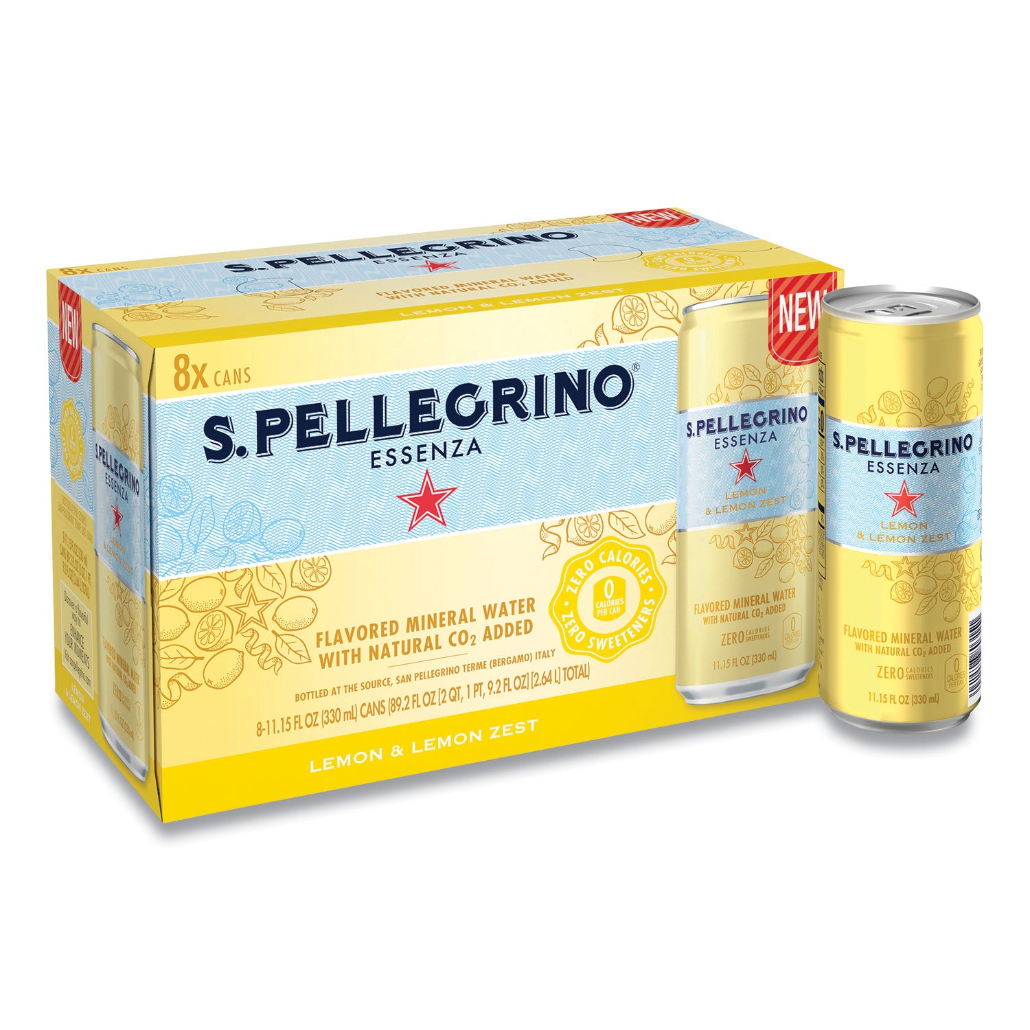 SanPellegrino Essenza Flavored Mineral Water, Lemon and Lemon Zest, 11.15 oz Can, 8/Pack (12394352)