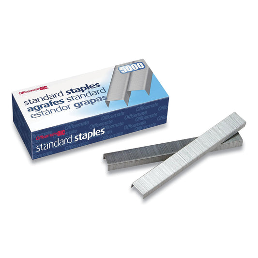 Officemate Standard Staples, 0.25" Leg, 0.5" Crown, Steel, 5,000/Box (91900)