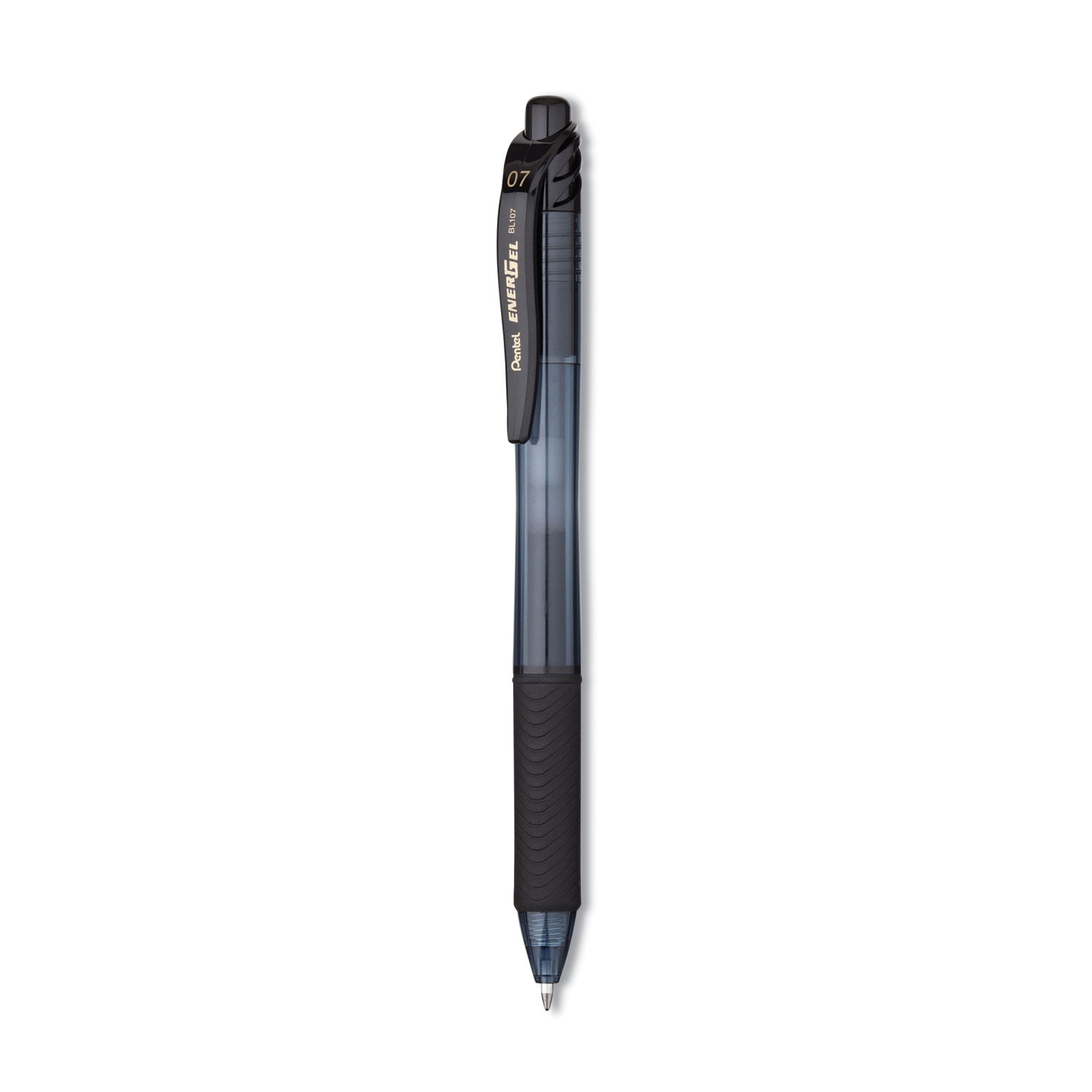 Pentel EnerGel-X Gel Pen, Retractable, Medium 0.7 mm, Black Ink, Smoke/Black Barrel, 5/Pack (BL107BPS5A)