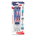 Pentel EnerGel RTX Stars and Stripes Gel Pen, Retractable, Medium 0.7 mm, Black Ink, Red/White/Blue Barrel, 3/Pack (BL77USABP3A)