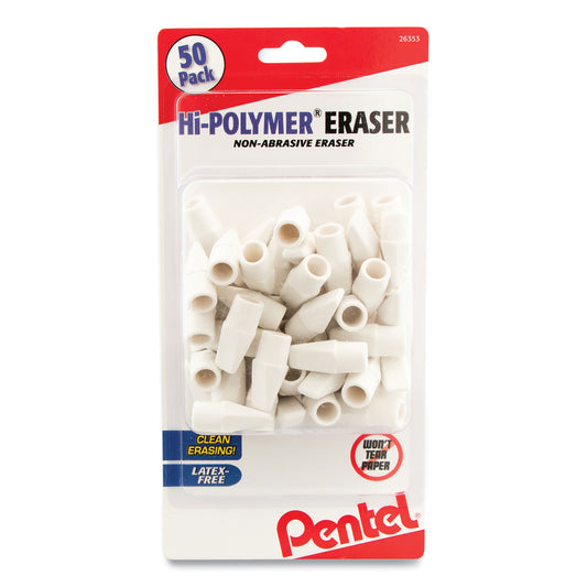 Pentel Hi-Polymer Cap Eraser, For Pencil Marks, White, 50/Pack (ZEH02BP50)