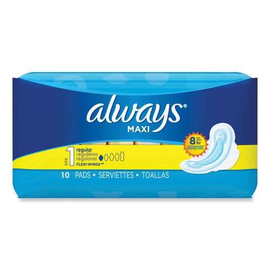 Always Regular Maxi Pads with Wings, Regular, 10/Box (34967)