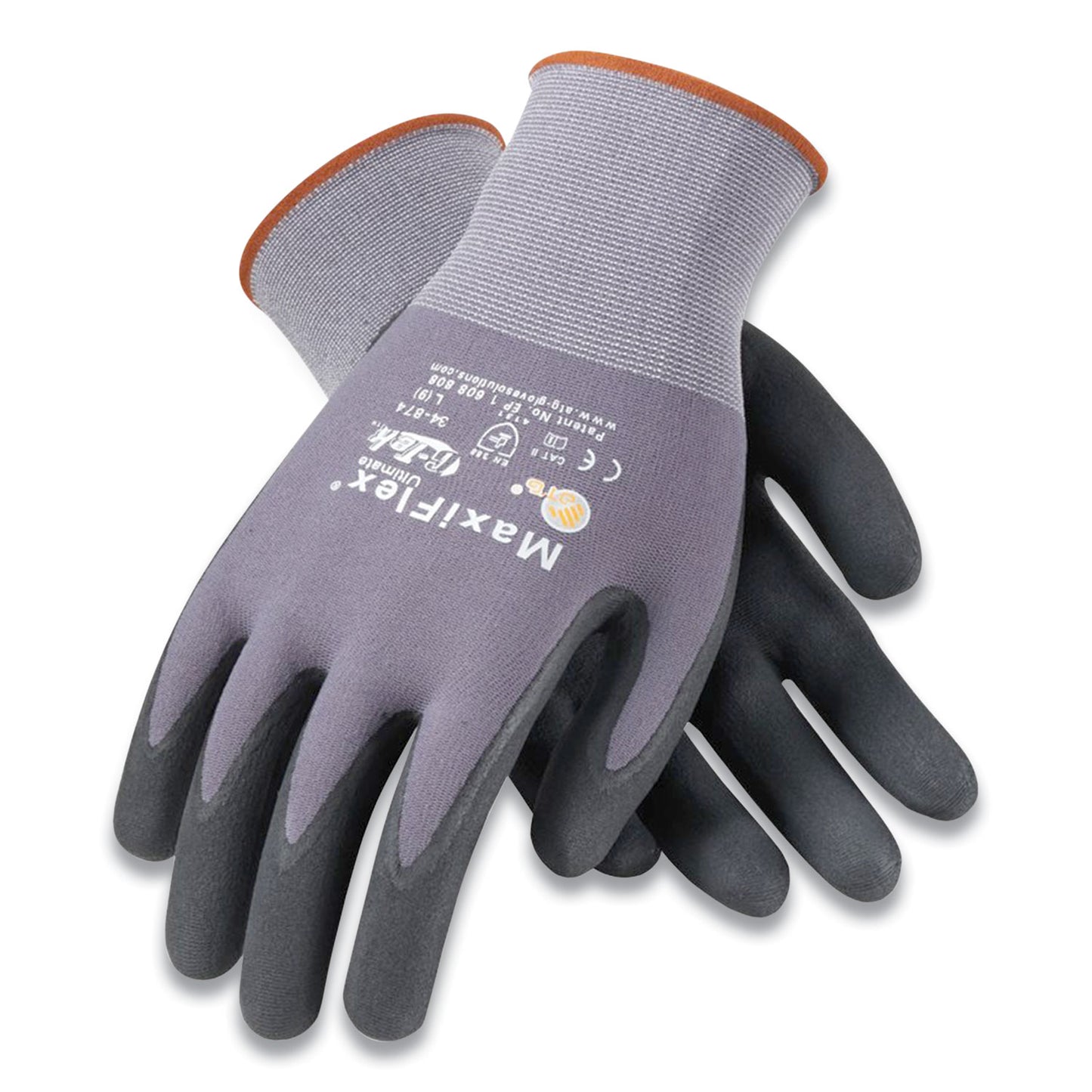 MaxiFlex Ultimate Seamless Knit Nylon Gloves, Nitrile Coated MicroFoam Grip on Palm and Fingers, X-Large, Gray, 12 Pairs (34874XL)