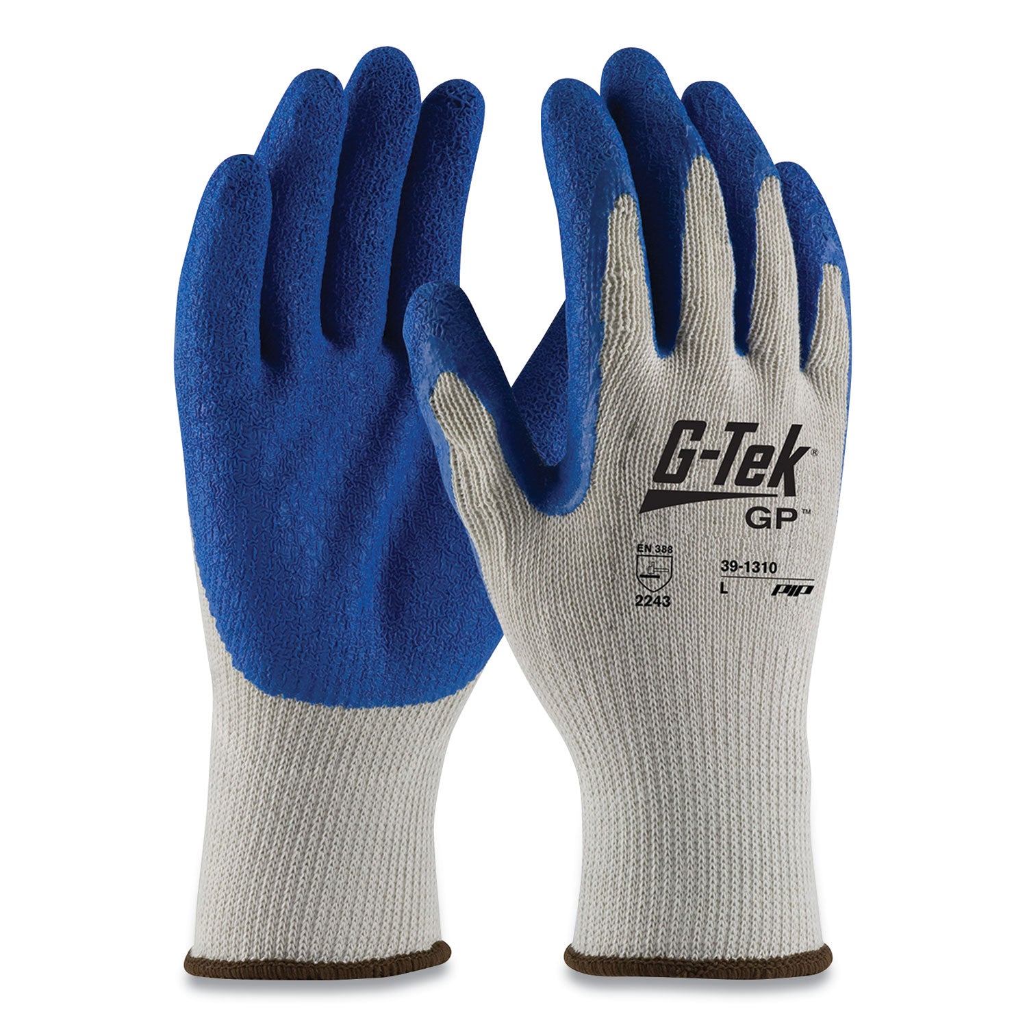 G-Tek GP Latex-Coated Cotton/Polyester Gloves, X-Large, Gray/Blue, 12 Pairs (391310XL)