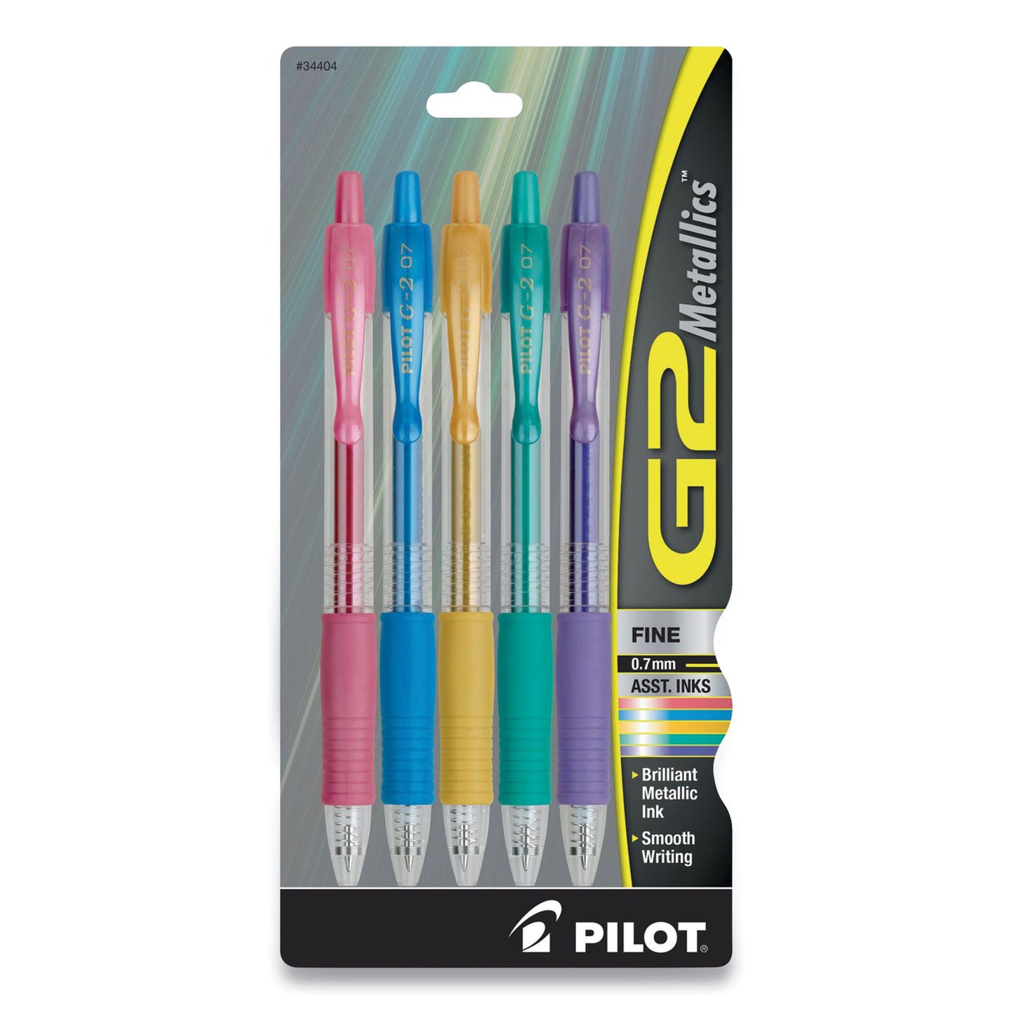 Pilot G2 Metallics Gel Pen, Retractable, Fine 0.7 mm, Assorted Metallic Ink Colors, Assorted Barrel Colors, 5/Pack (34404)