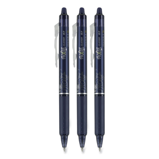 Pilot FriXion Clicker Erasable Gel Pen, Retractable, Fine 0.7 mm, Navy Ink, Navy Barrel, 3/Pack (31468)