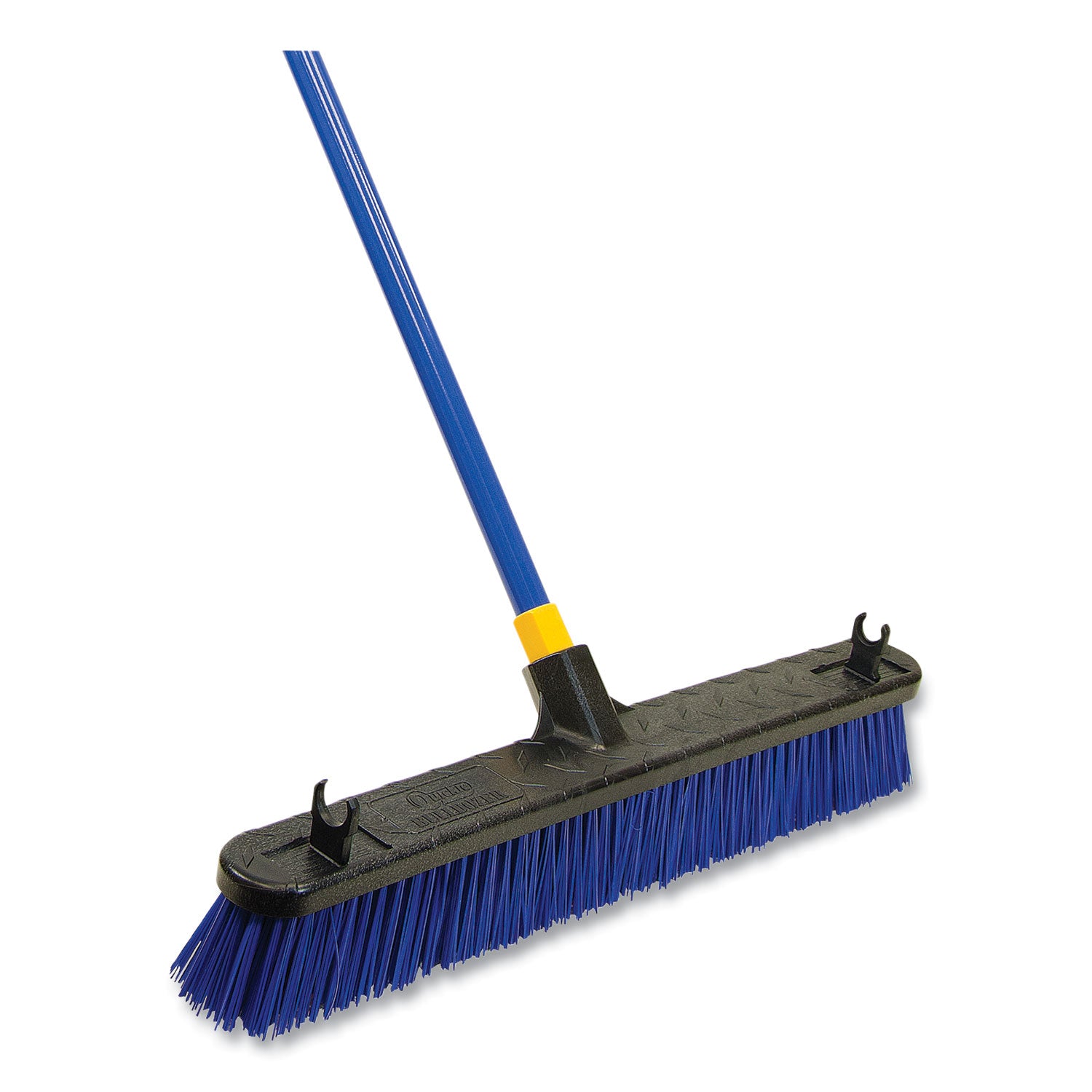 Quickie Bulldozer Rough Surface Pushbroom, 24 x 60, PET/Powder Coated Steel Handle, Blue/Black (599)