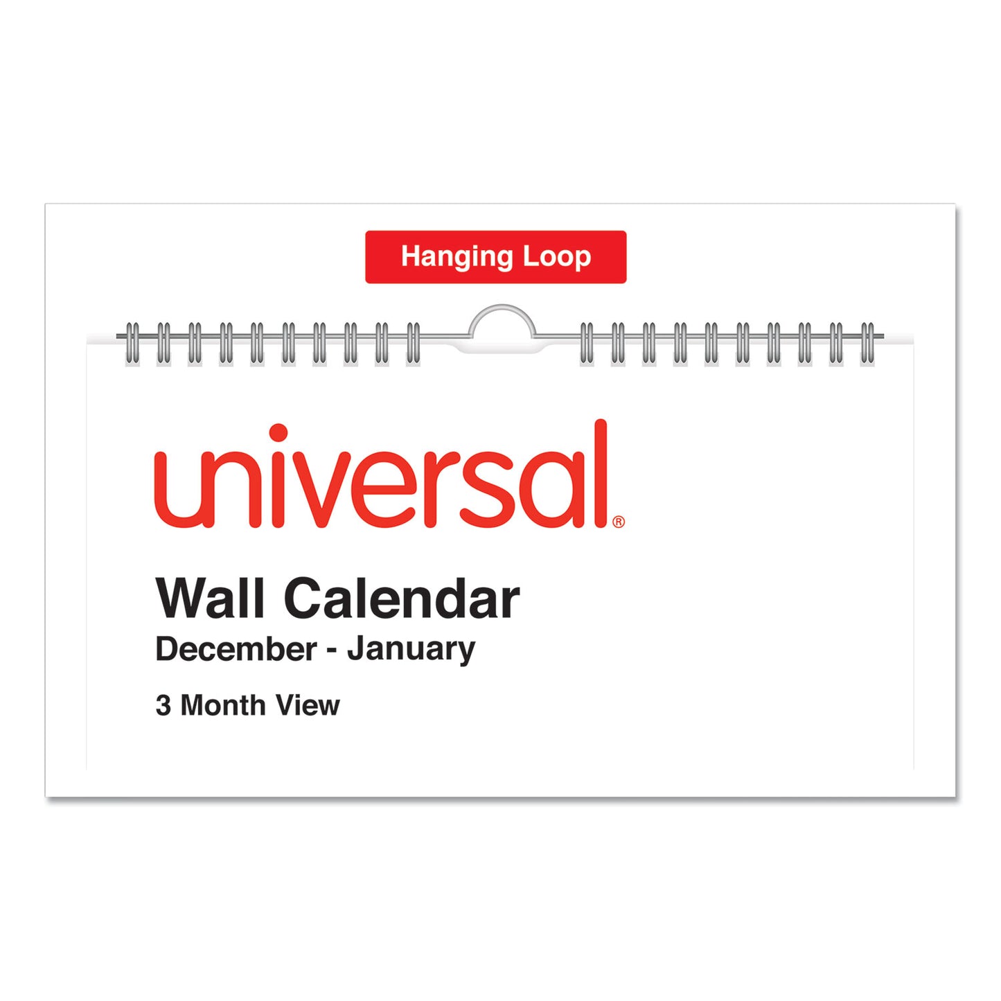 Universal Three-Month Wall Calendar, 12 x 27, White/Red Sheets, 14-Month: Dec 2024 to Jan 2026 (71003)