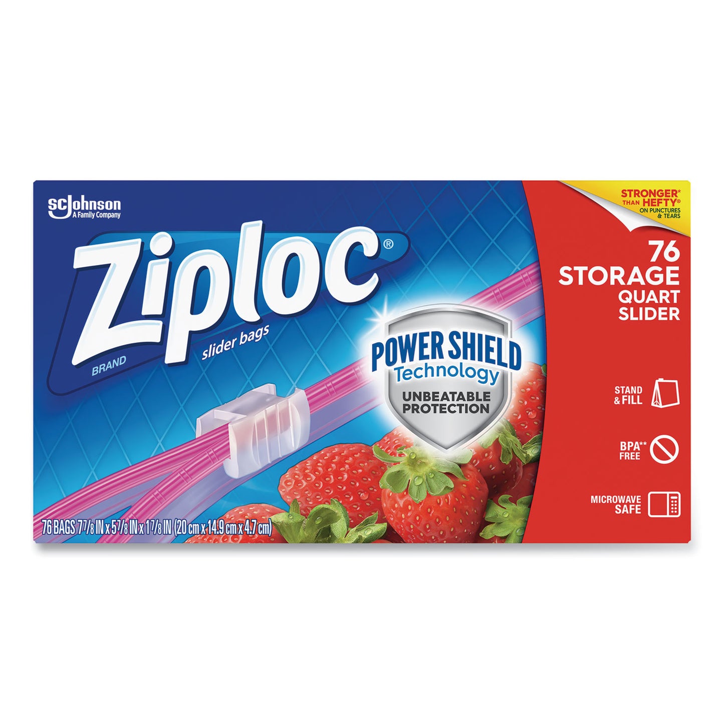 Ziploc Slider Storage Bags, Quart, 5.88" x 1.88" x 7.88", Clear, 76 Bags/Box, 9 Boxes/Carton (316490)