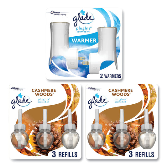 Glade Plugin Scented Oil, Cashmere Woods, 0.67 oz, 2 Warmers and 6 Refills/Pack (323015)