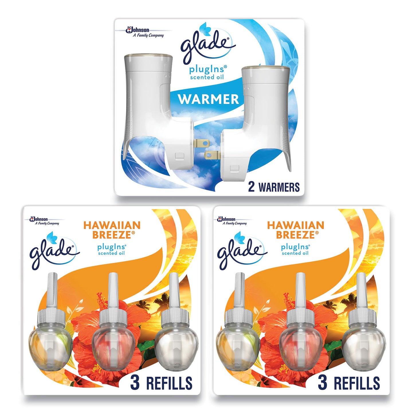 Glade Plugin Scented Oil, Hawaiian Breeze, 0.67 oz, 2 Warmers and 6 Refills/Pack (319962)