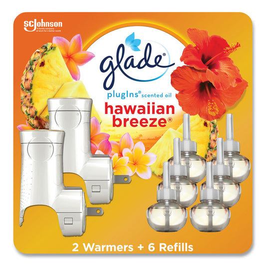 Glade Plugin Scented Oil, Hawaiian Breeze, 0.67 oz, 2 Warmers and 6 Refills/Pack (319962)