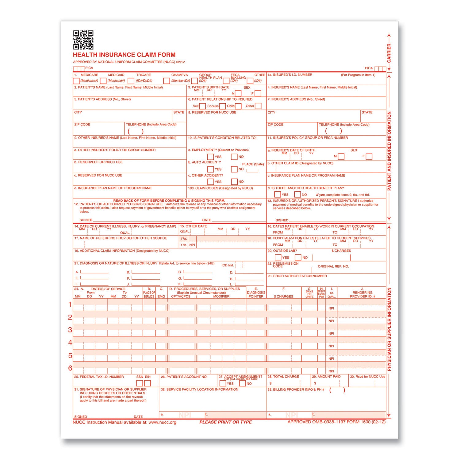 ComplyRight CMS-1500 Health Insurance Claim Form, One-Part (No Copies), 8.5 x 11, 1,000 Forms Total (CMS12LC1)