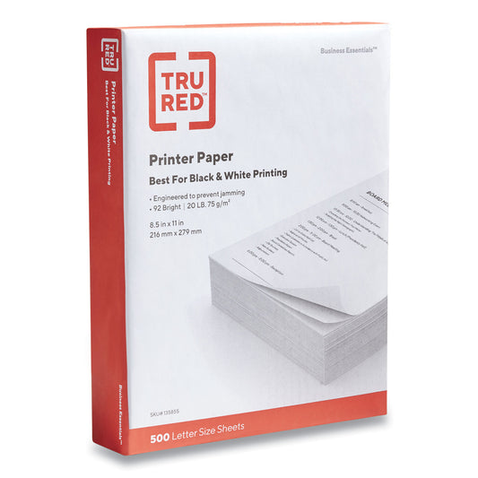 TRU RED Printer Paper, 92 Bright, 20 lb Bond Weight, 8.5 x 11, 500 Sheets/Ream (135855)