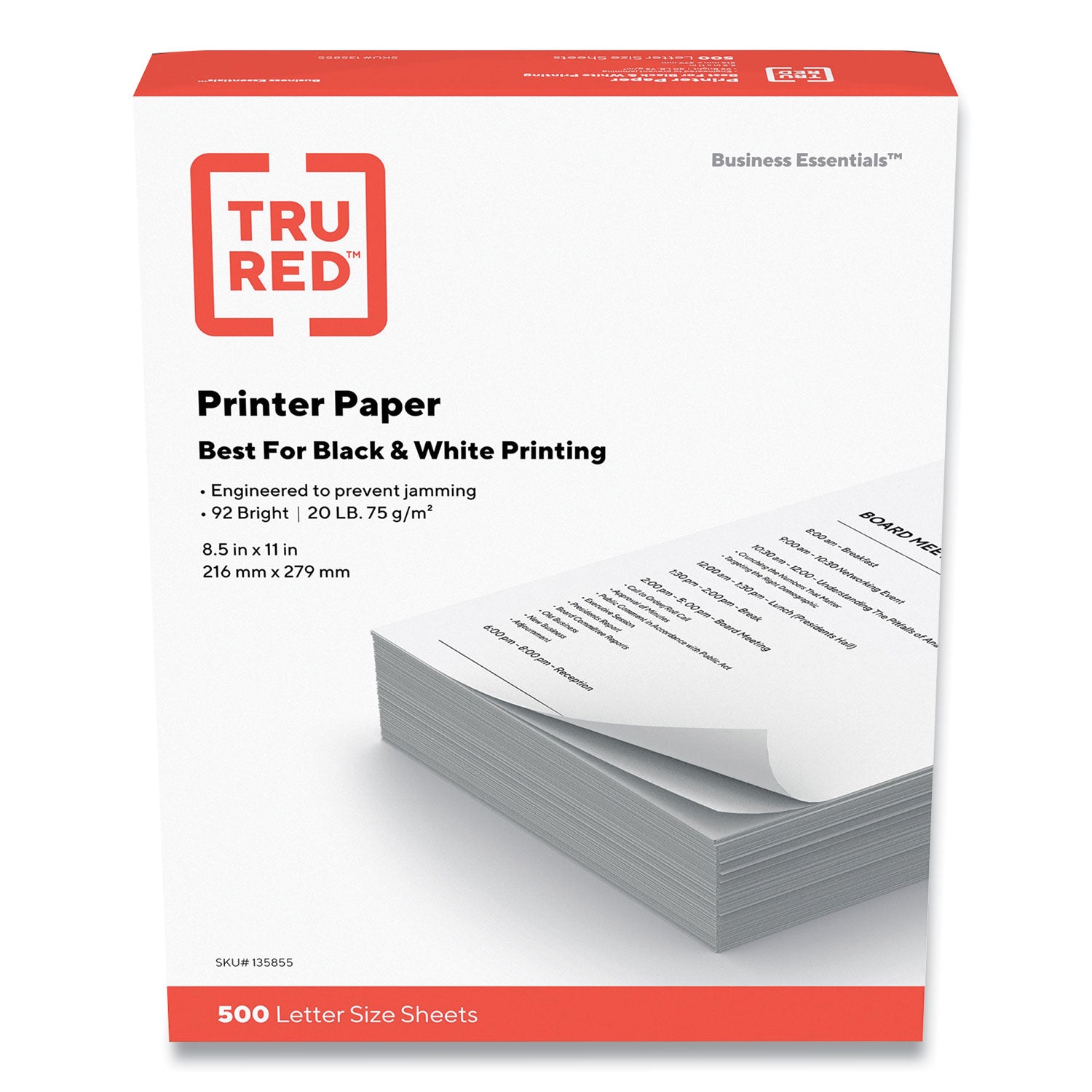 TRU RED Printer Paper, 92 Bright, 20 lb Bond Weight, 8.5 x 11, 500 Sheets/Ream (135855)