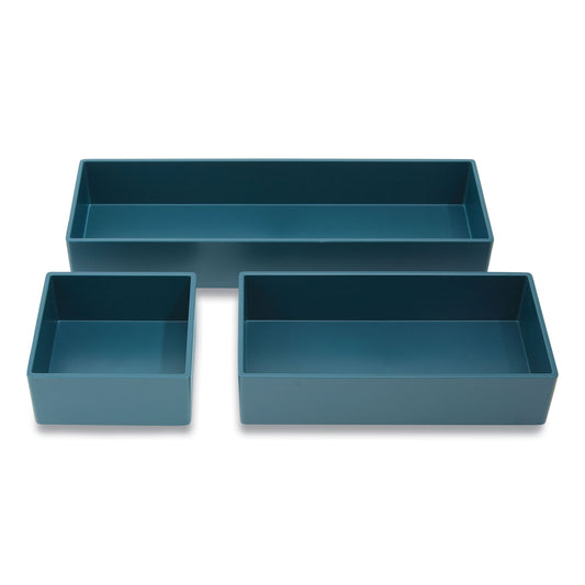 TRU RED Three-Piece Plastic Drawer Organizer, 3.23 x 3.23 x 1.47, 6.26 x 3.23 x 1.47, 9.5 x 3.23 x 1.47, Teal, 3/Set (24380370)