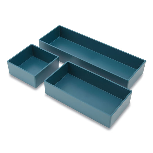 TRU RED Three-Piece Plastic Drawer Organizer, 3.23 x 3.23 x 1.47, 6.26 x 3.23 x 1.47, 9.5 x 3.23 x 1.47, Teal, 3/Set (24380370)