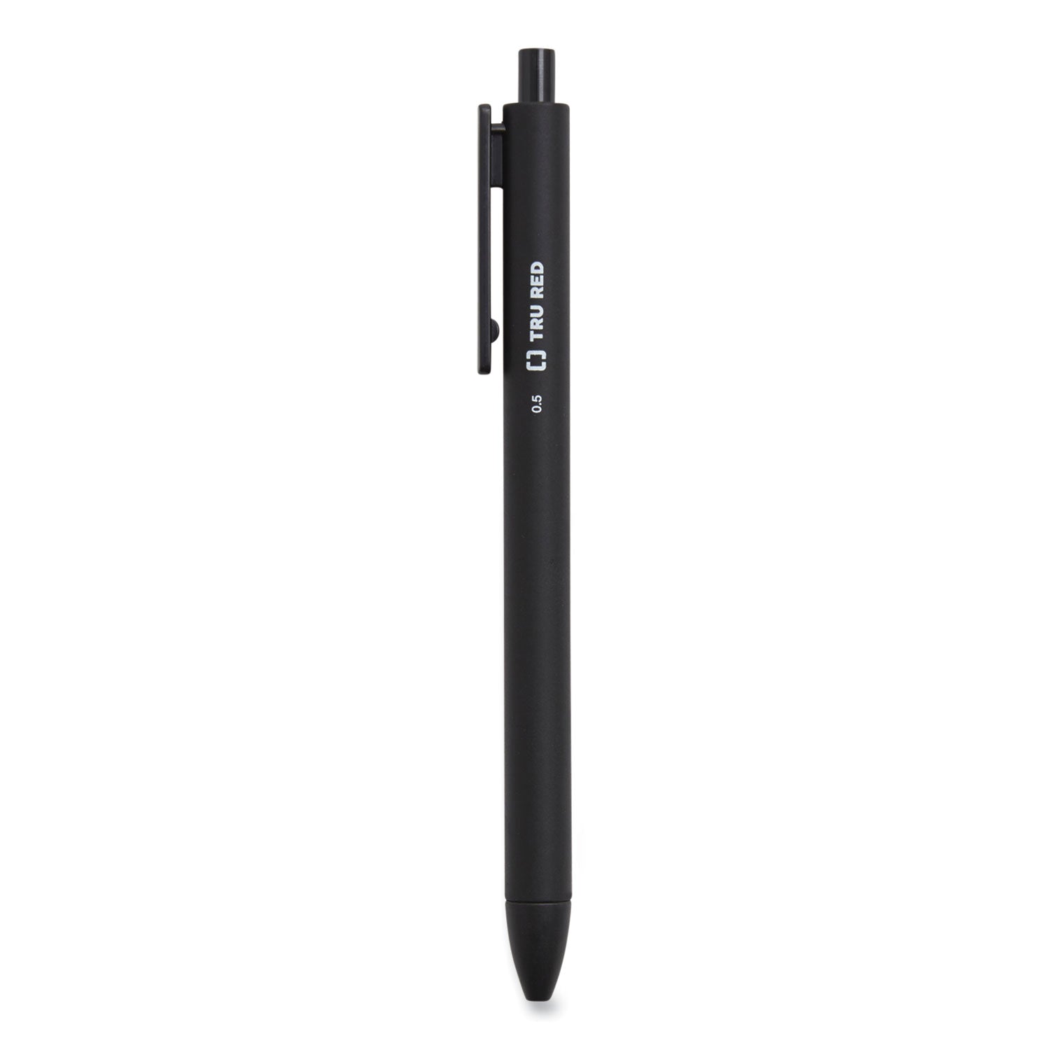 TRU RED Quick Dry Gel Pen, Retractable, Fine 0.5 mm, Black Ink, Black Barrel, Dozen (24377042)